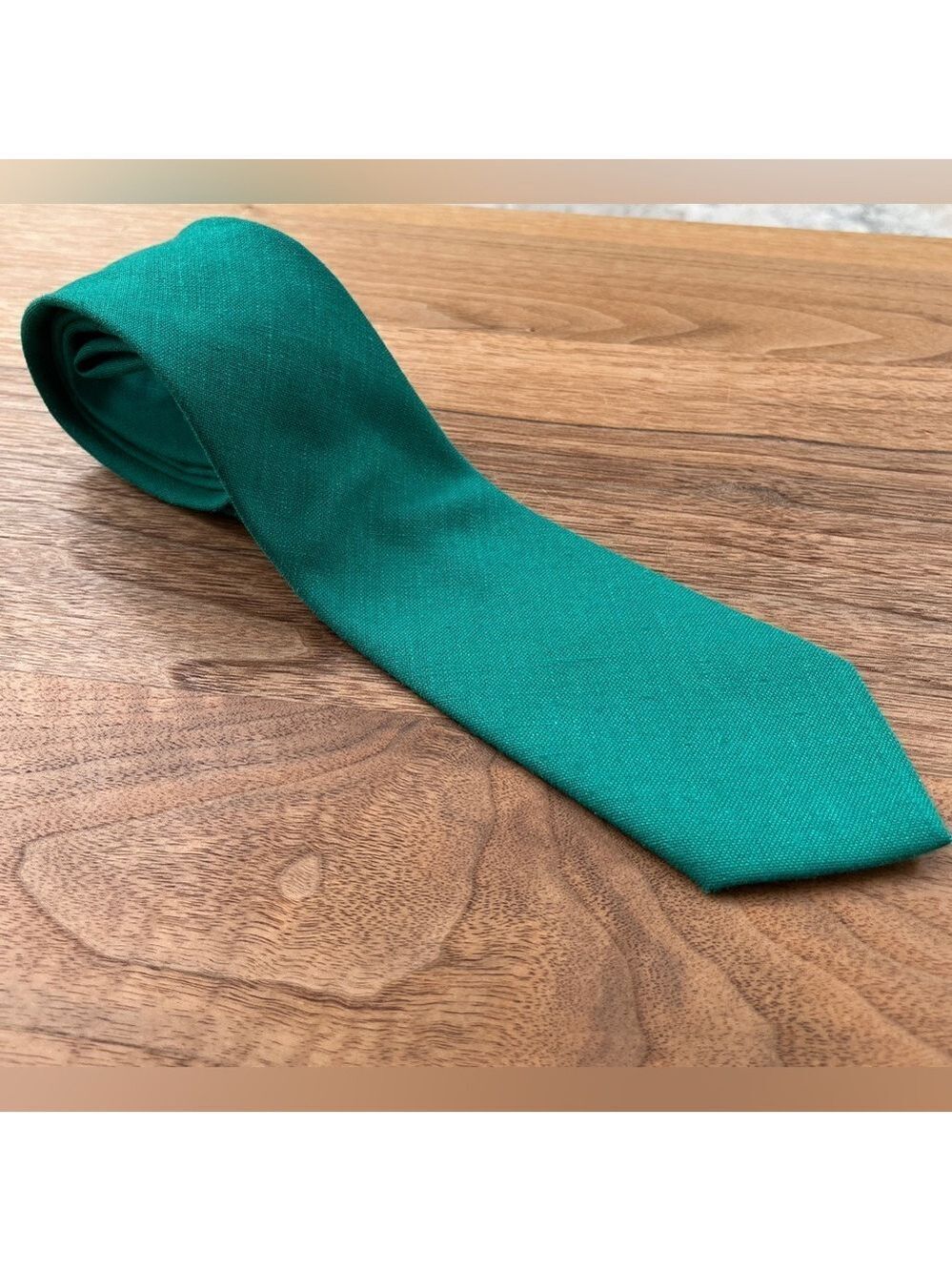 VINTAGE EATON Neck Tie Linen Blend Bright Green Business Event Classic Retro